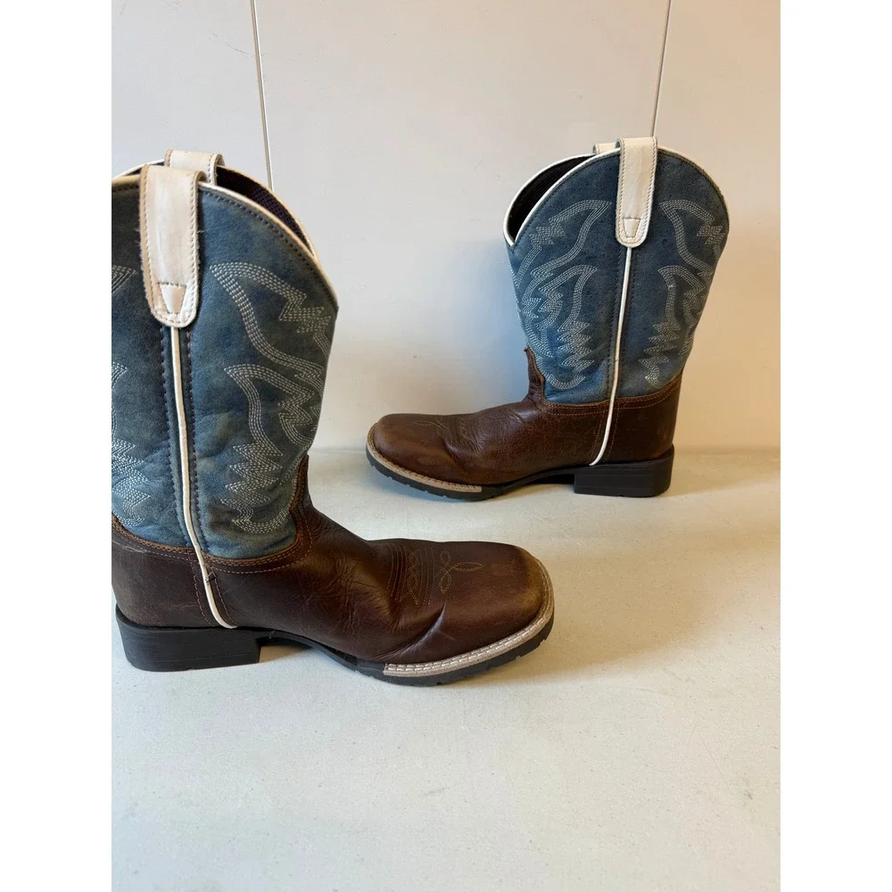 Cody James Boys Walker Western Boots Brown Blue Square Toe BCBSP23P5 Size 6.0 D